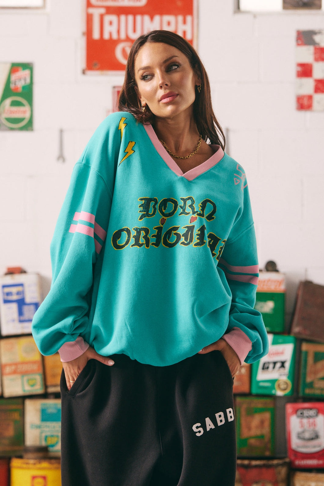 THE BORN ORIGINAL JUMPER - TEAL/PINK