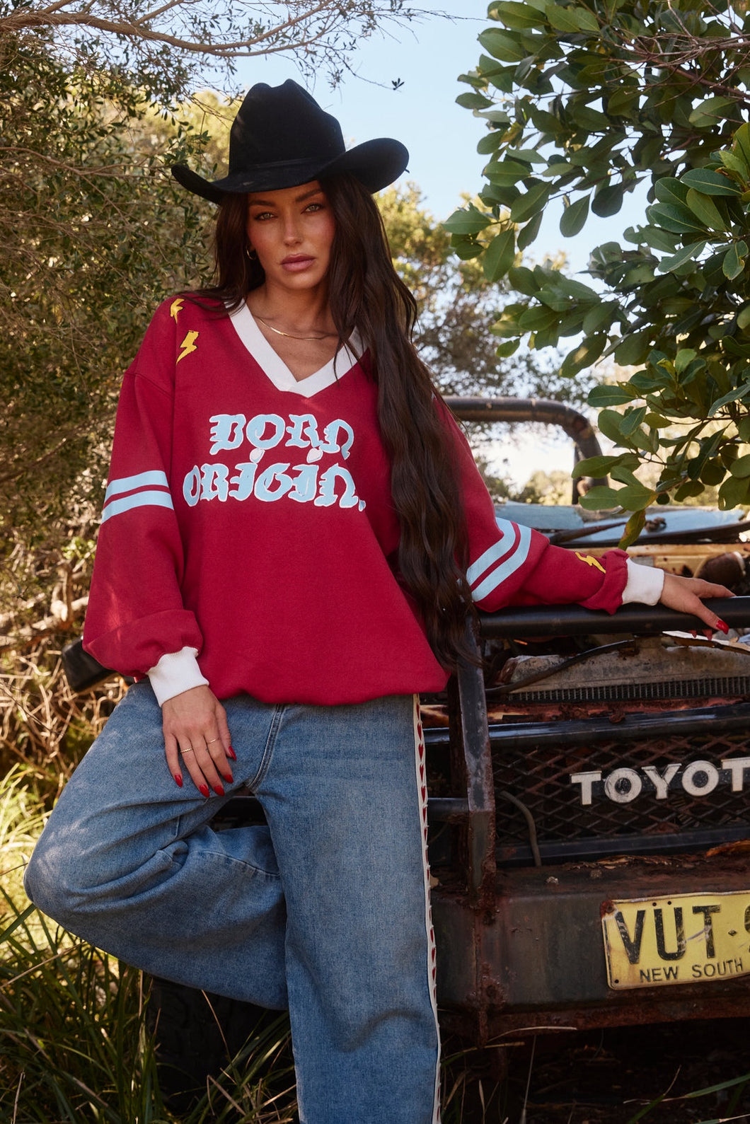 THE BORN ORIGINAL JUMPER- MAROON/SKY