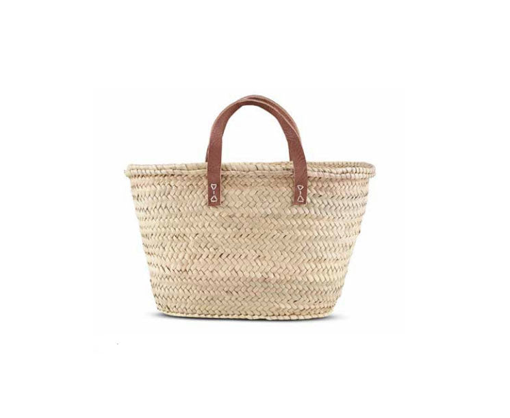 SMALL WOVEN BASKET Short Leather Handle